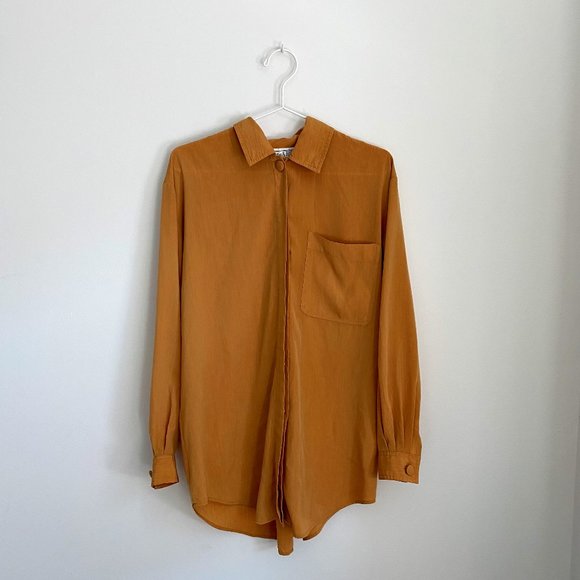 Vintage Tops - Vintage Christie & Jill Oversize Silky Mustard Blouse